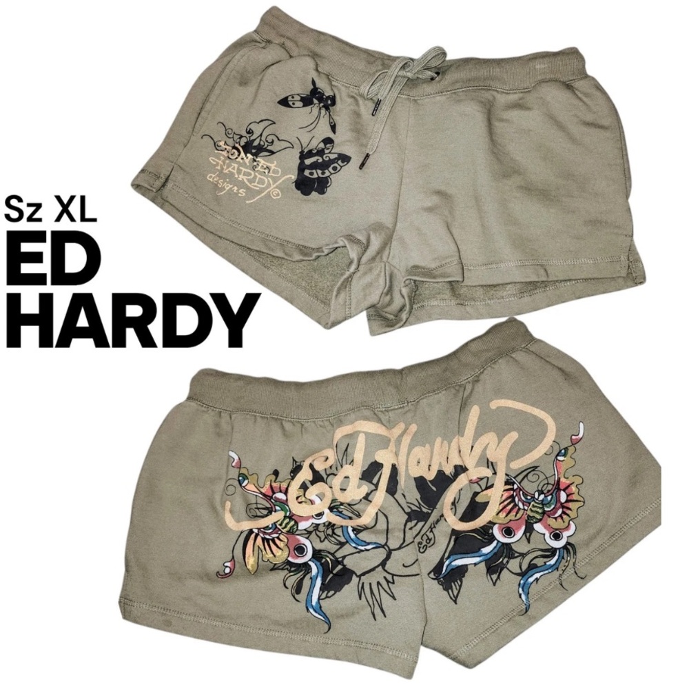 Ed Hardy Tan Graphic Print Shorts